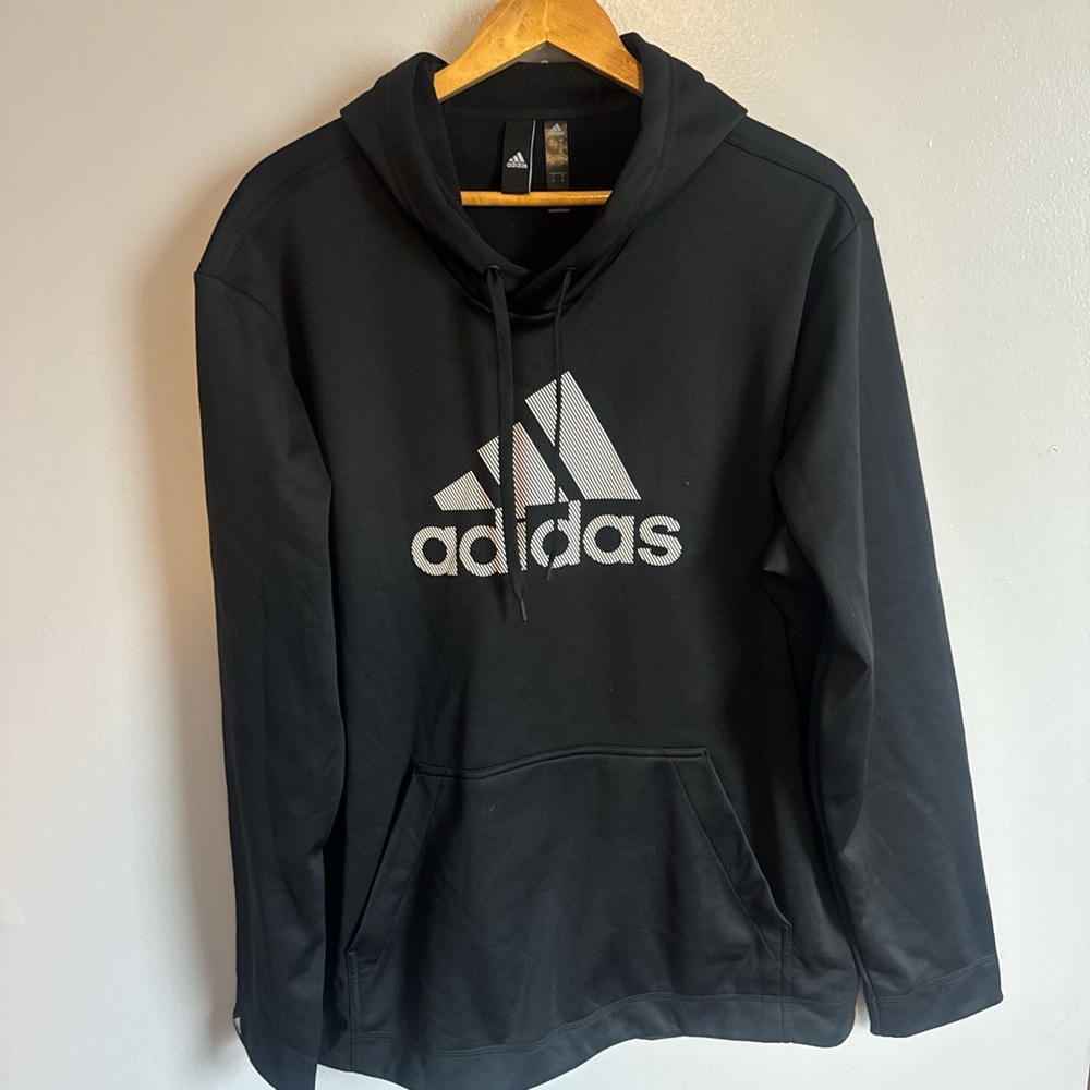 Adidas Men's Black Hoodie with White Logo
